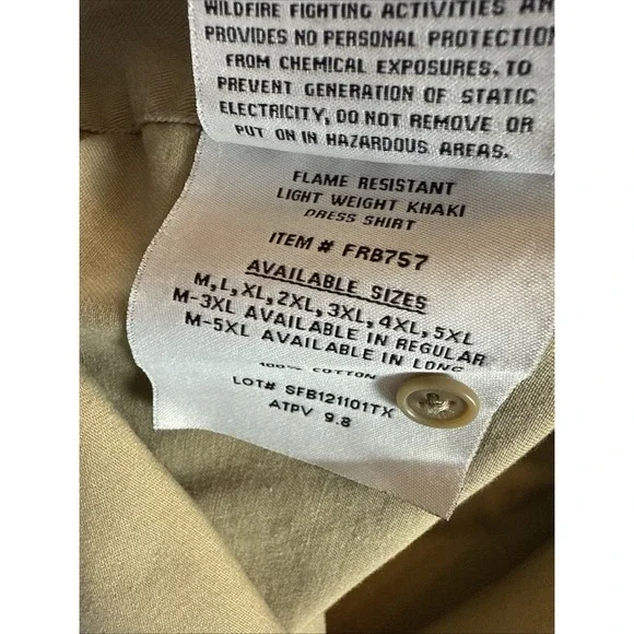 Rasco FR Flame Resistant Shirt Men XL Khaki Button Up Work Shirt Thrashed‎ - Picture 10 of 12